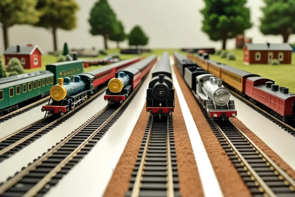 Model train base construction with plywood and detailed track layout in progress