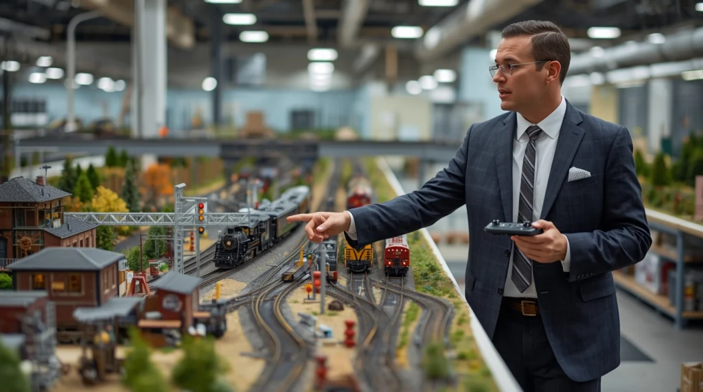 DCC model train layout with independent locomotives
